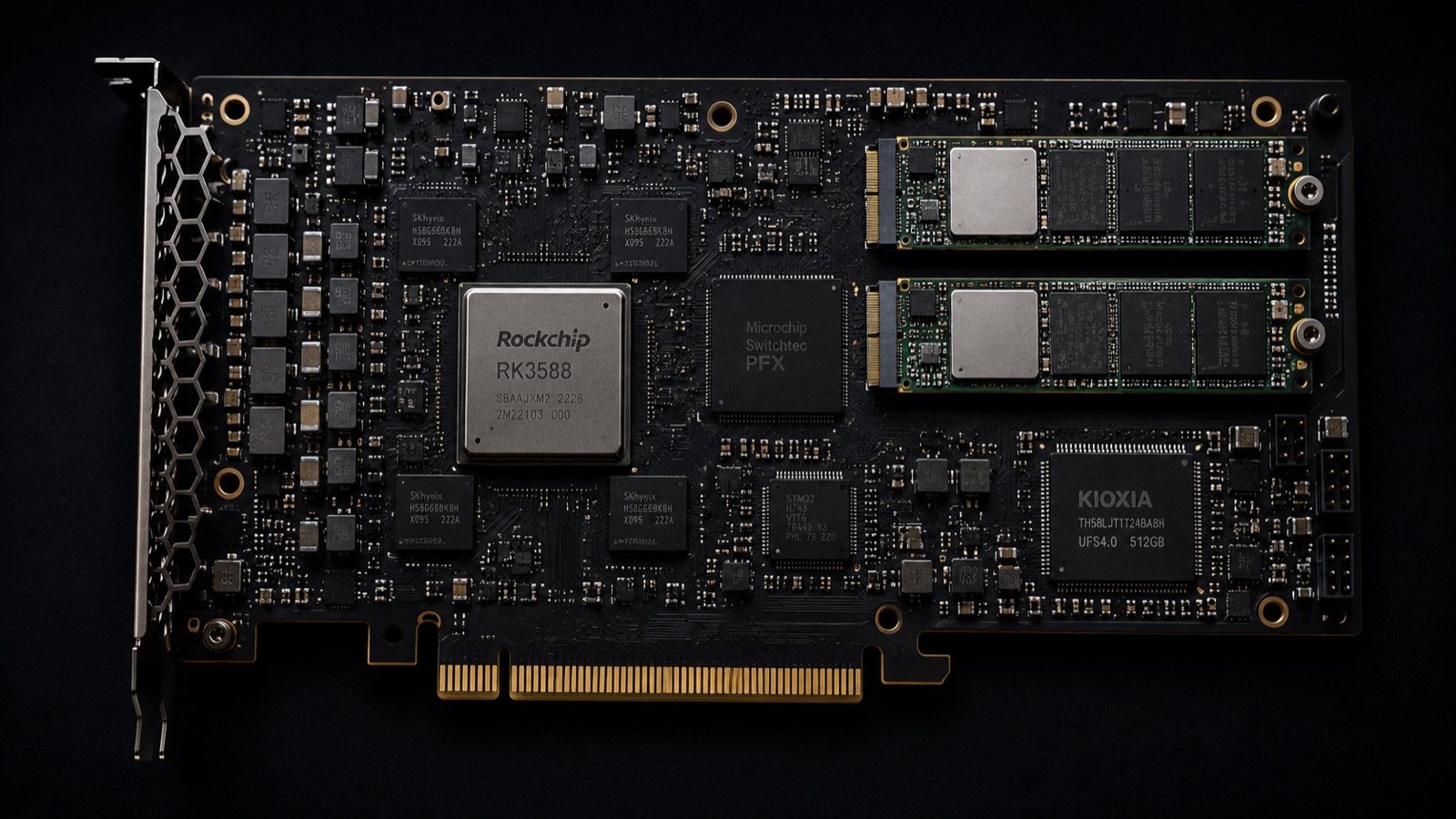 NYMPHDX1 — AI PCIe 카드, 상단에서 본 모습